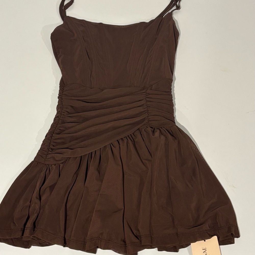 SHEIN Brown Ruched Ruffled Mini Dress for Cocktail